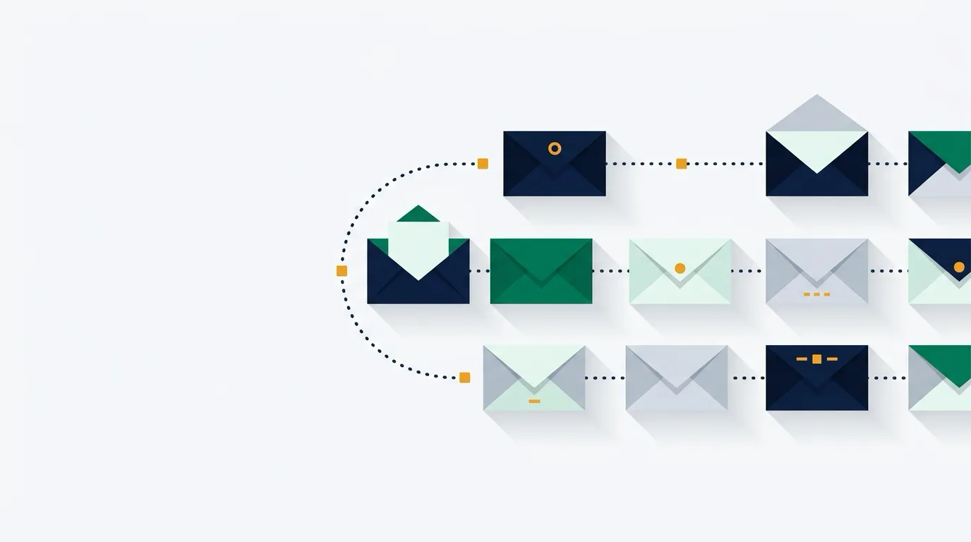 Sequence of envelopes connected by a dotted timeline