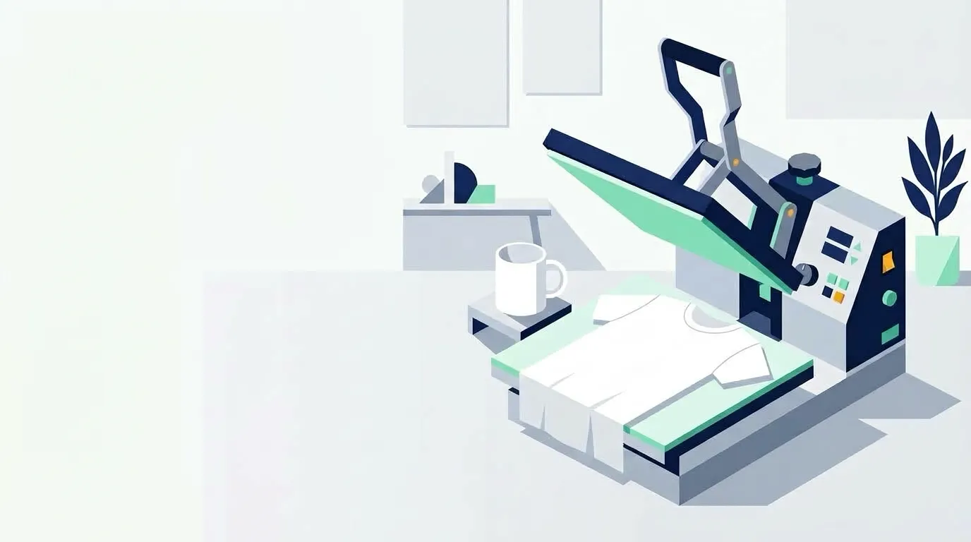 T-shirt and mug on a modern heat press machine
